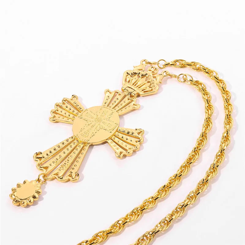 Long Catholic Cross Pendant Necklace – Handmade Jesus Cross Badge Jewelry - Image 3