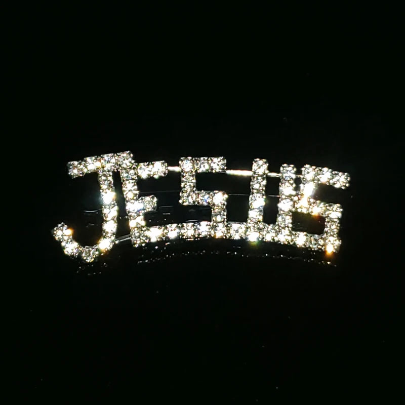 Crystal "Jesus" Word Lapel Pin – Handmade Rhinestone Brooch for Christians - Image 3