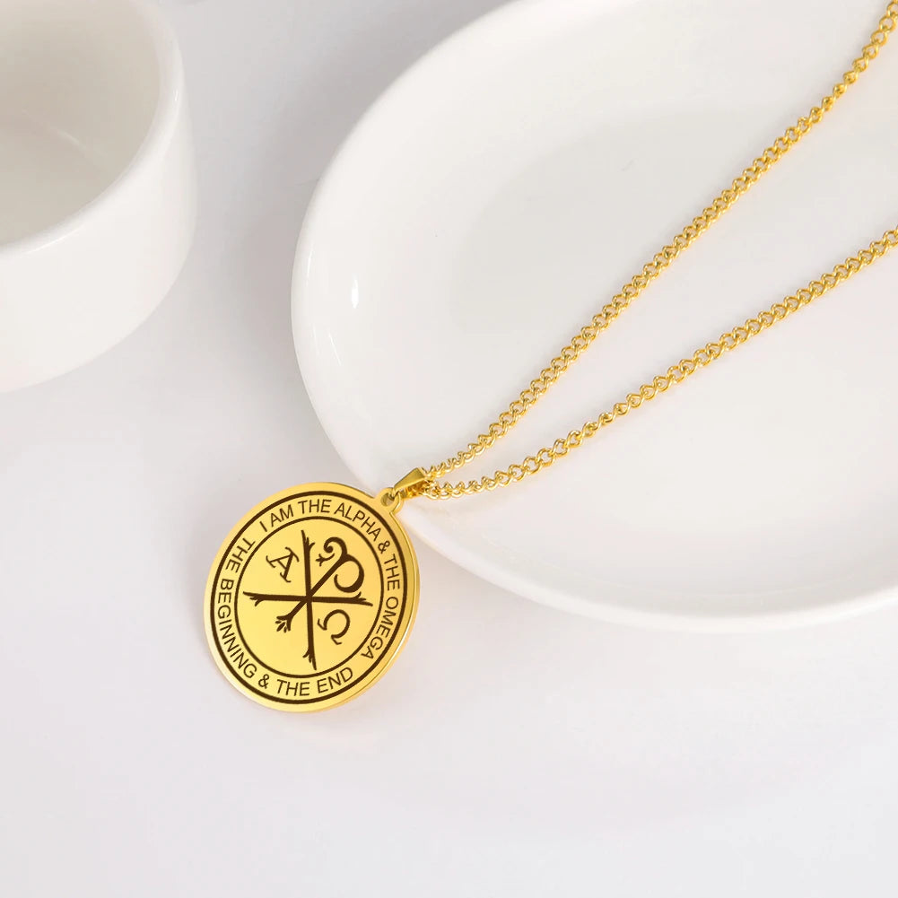 Dawapara Chi Rho Necklace Greek Orthodox Alpha Omega Pendant Protection Pray Religious Christian Gift Stainless Steel Jewelry - Image 3