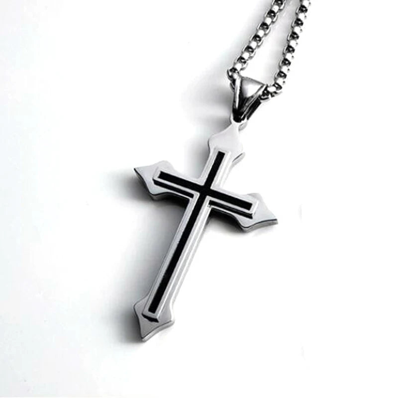 Minimalist Black Oil Drop Cross Necklace – Silver Color Stainless Steel Chain, Unisex Hip-Hop Punk Jewelry - Image 5