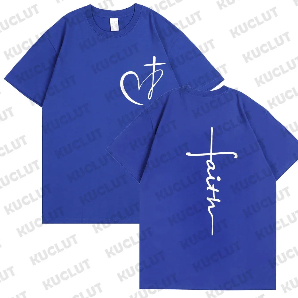 Heart Cross Print Christian T-Shirt - Image 12