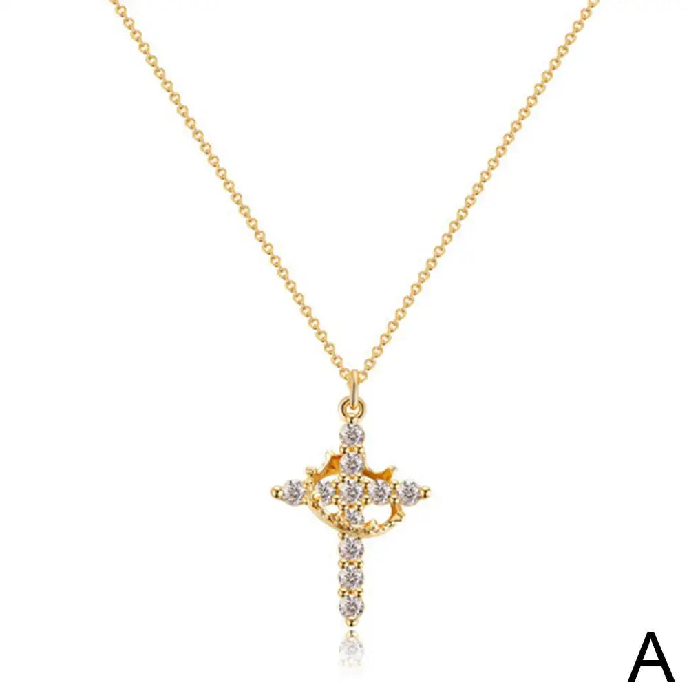 14K Gold Plated Cross & Crown Rotatable Necklace – Cubic Zirconia Pendant Jewelry for Women - Image 7