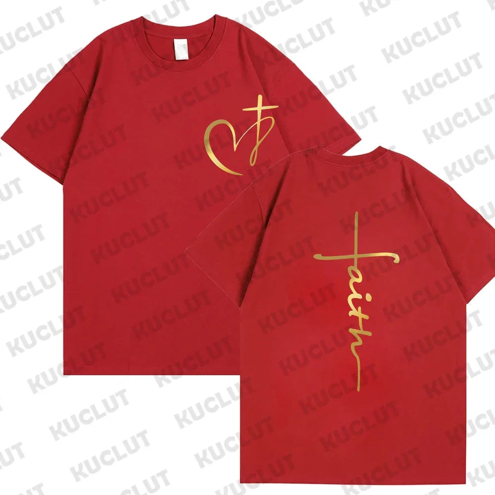 Heart Cross Print Christian T-Shirt - Image 13