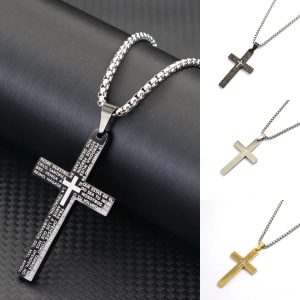Classic Stainless Steel Cross Necklace for Men – 24-Inch Long Pendant, Hip-Hop Rock Style