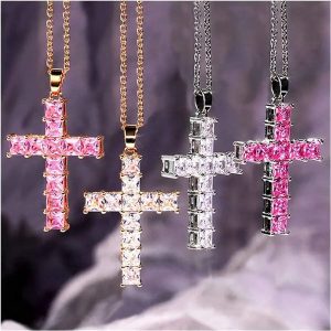 New Fashion Multi-Color Crystal Jesus Cross Pendant Necklace