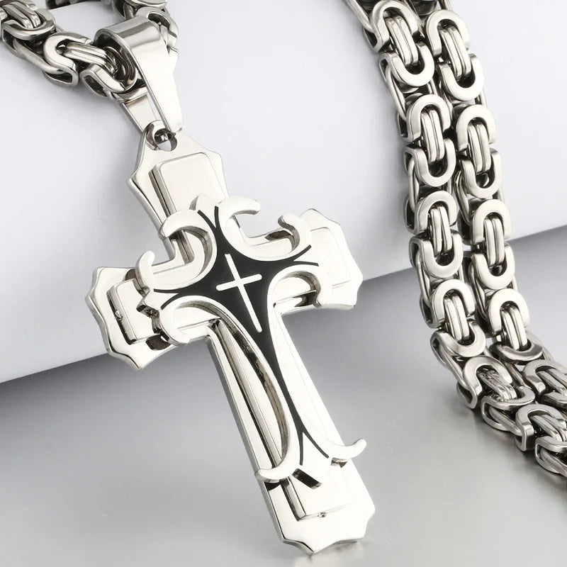 Male Vintage Christian Trinity Latin Cross Necklace - Image 8