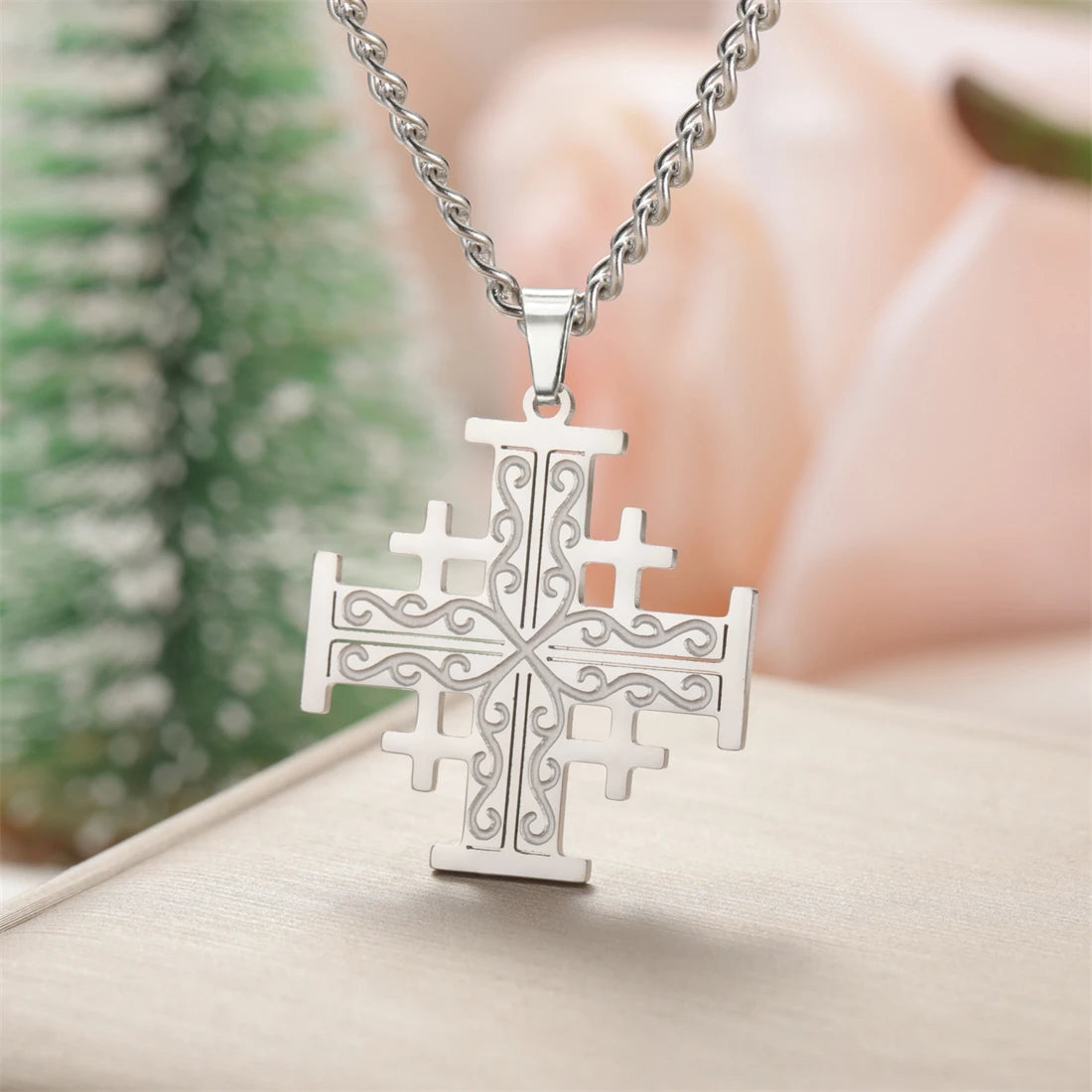EUEAVAN Crusader Five-Fold Cross Pendant Necklace – Stainless Steel Christian Jewelry - Image 2
