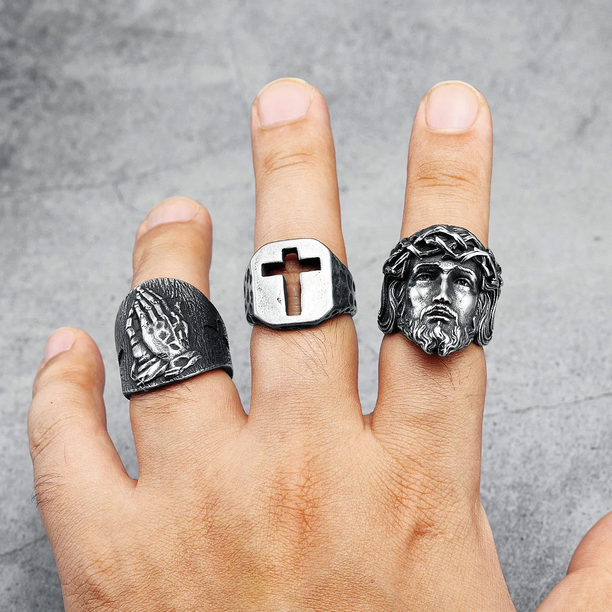 316L Stainless Steel Menβs Christian Jesus Face Ring - Image 4