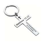 Christian Bible Verse Cross Pendant Keychain – Stainless Steel Religious Gift
