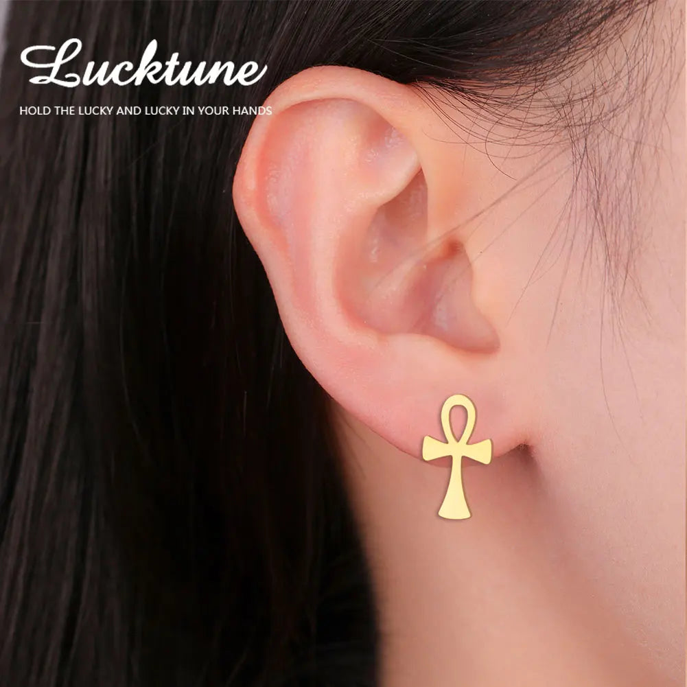 Lucktune Egyptian Ankh Cross Stud Earrings - Image 2