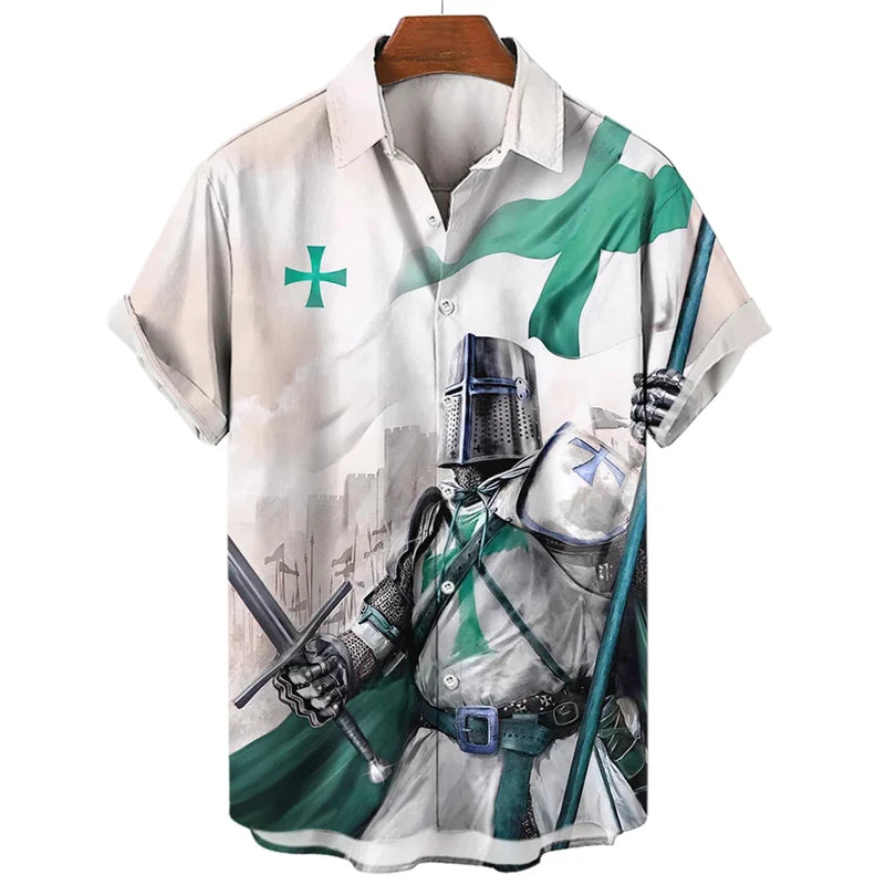 God Jesus 3D Printed Lapel Shirt – Templar Graphic Streetwear for Men - Image 3