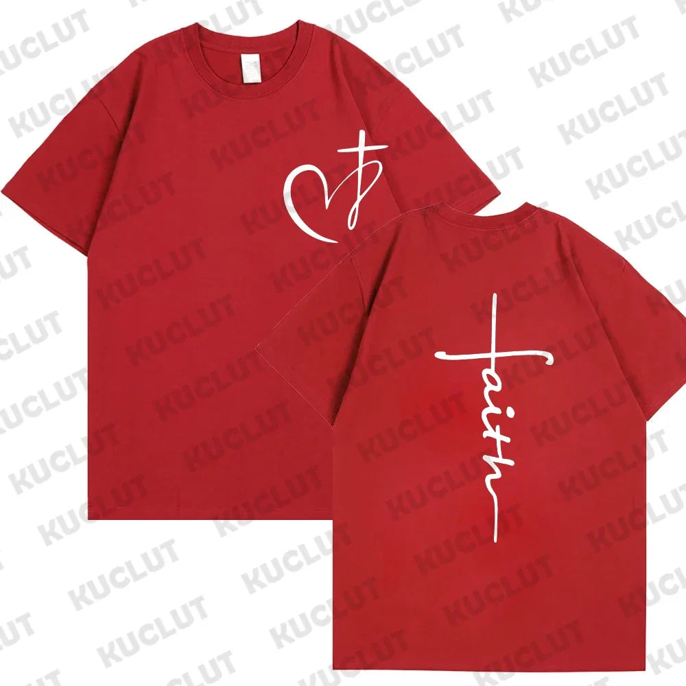 Heart Cross Print Christian T-Shirt - Image 16