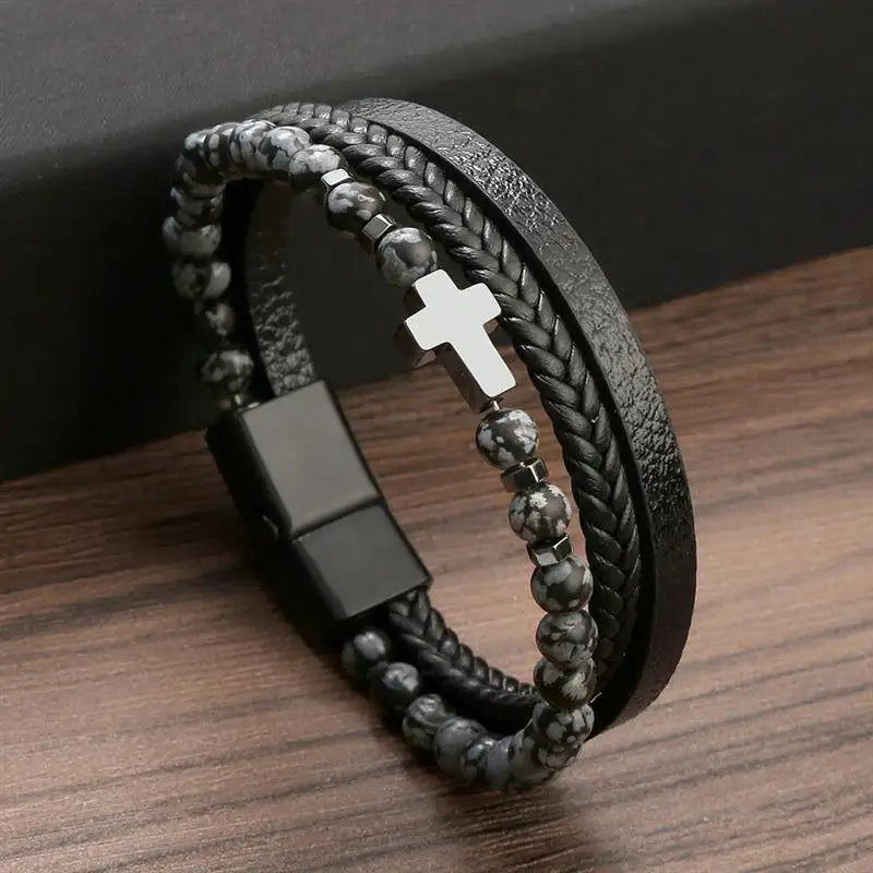 Fashion Cross Pendant MultiLayer Leather Bracelet for Men Women Classic Christian Prayer Christmas New Year Gift - Image 10