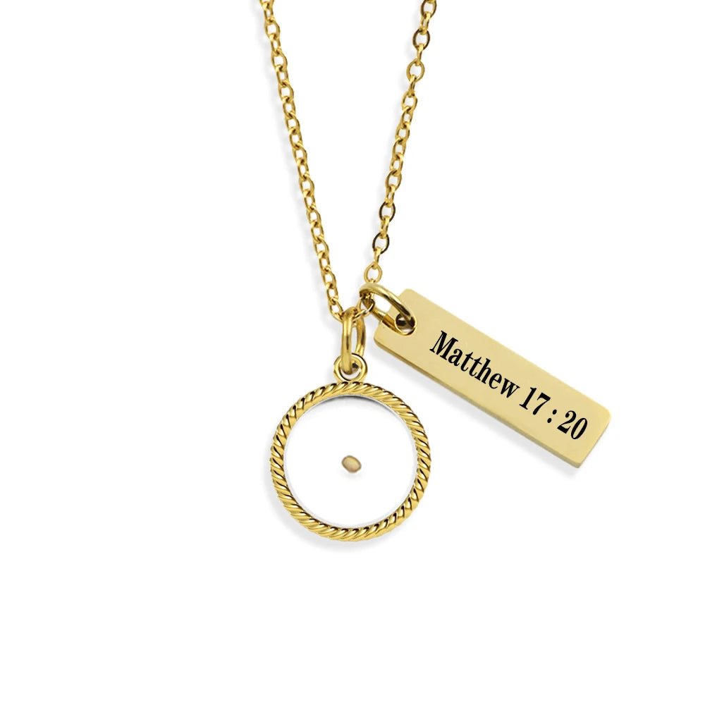 Matthew 17:20 Mustard Seed Pendant Necklace – Stainless Steel Christian Inspirational Jewelry - Image 2