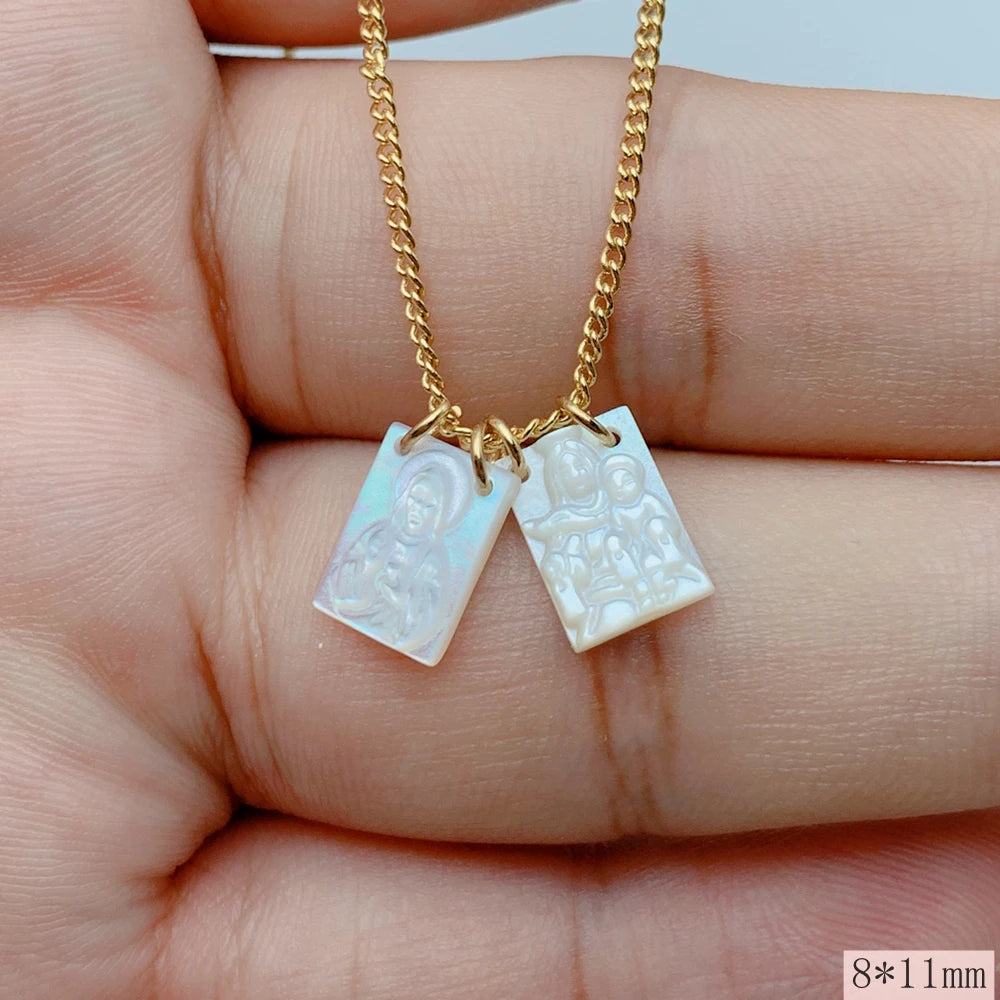 Jesus & Virgin Mary Scapular Necklace – Stainless Steel Mother of Pearl Pendant for Women - Image 7