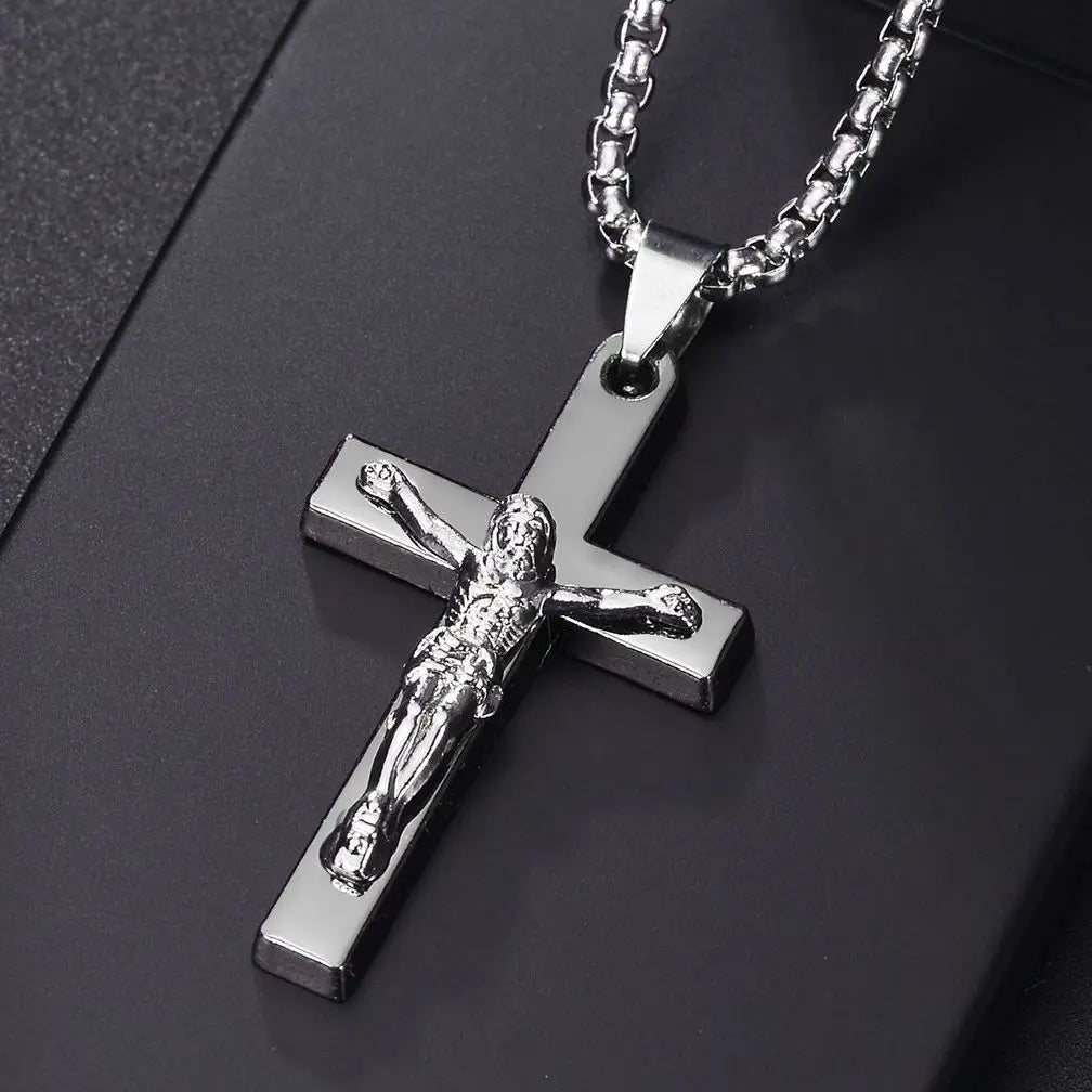 Christian Jesus Cross Necklace – Stainless Steel Pendant for Women & Men