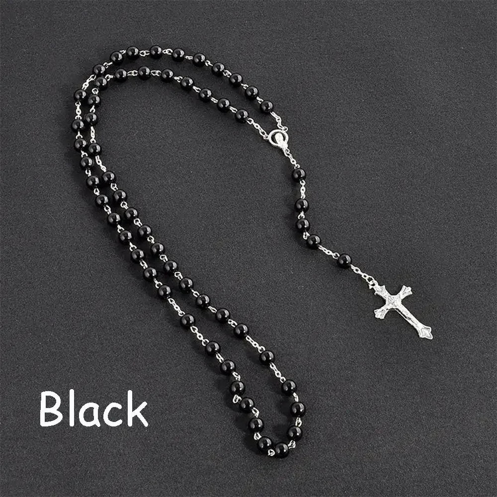Fashion Vintage Cross Necklace with Rosary Beads - Image 8