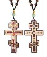 Diyalo Orthodox Crucifix Necklace – Jesus Christ Cross Icon Pendant with Wooden Beads