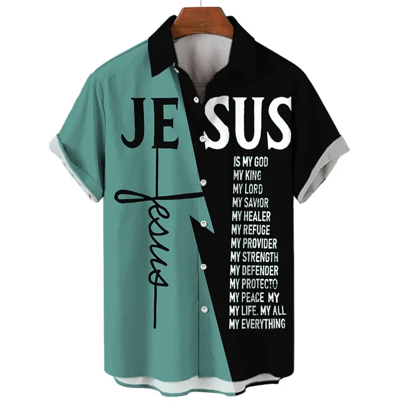 God Jesus 3D Printed Shirt – Knights Templar Graphic Casual Lapel Blouse for Men - Image 3