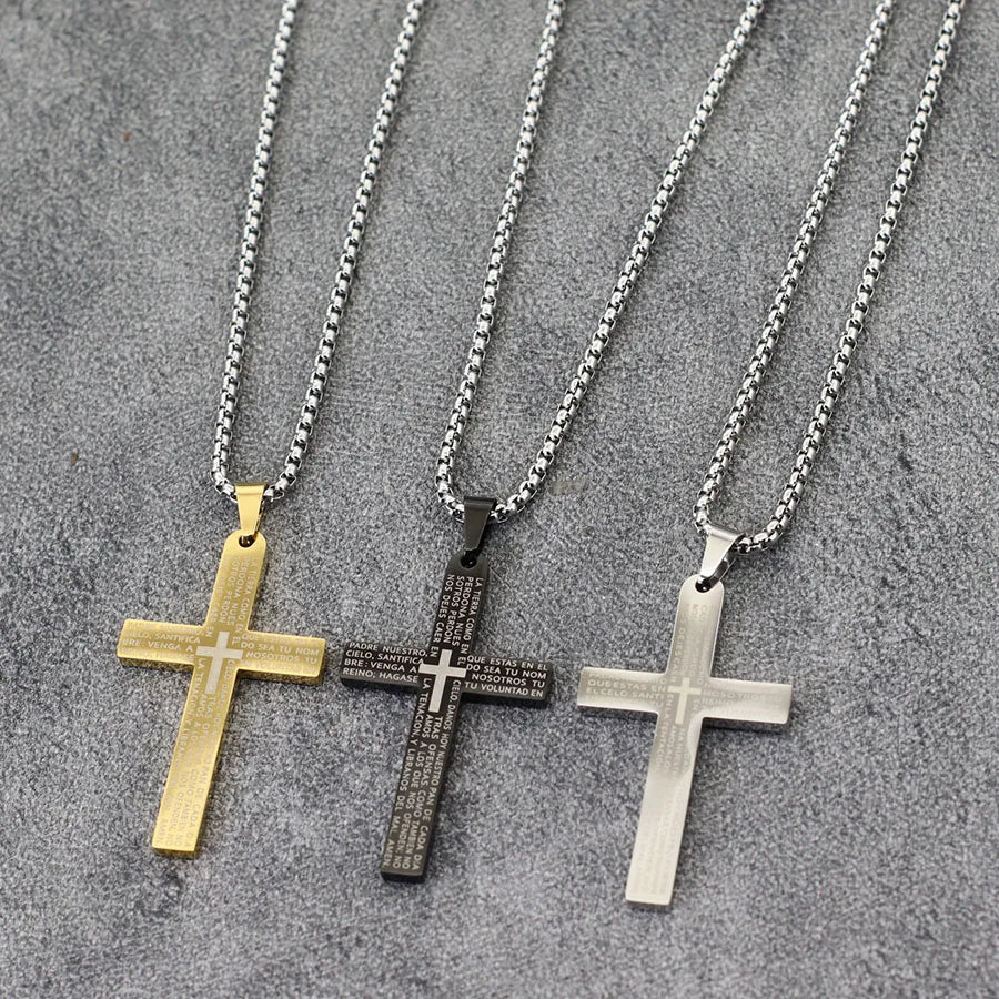 Classic Stainless Steel Cross Necklace for Men – 24-Inch Long Pendant, Hip-Hop Rock Style - Image 3