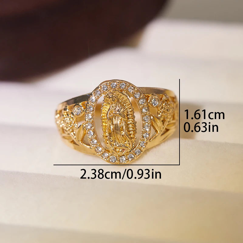 1pc Exquisite Religious Virgin Mary Inlaid Cubic Zirconia Ring - Image 4