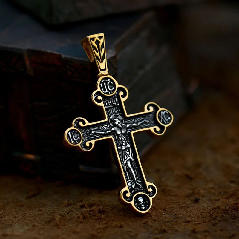 Jesus Cross Men's Stainless Steel Crucifix Necklace – Eastern Orthodox Pendant Jewelry (BP8-515) - Image 15