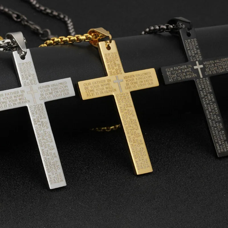 HNSP Cross Chain Necklace – Stainless Steel Catholic Pendant for Men - Image 2