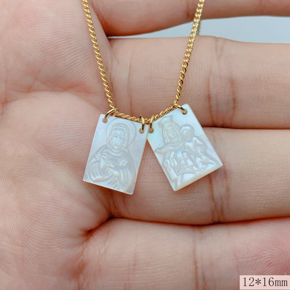 Jesus & Virgin Mary Scapular Necklace – Stainless Steel Mother of Pearl Pendant for Women - Image 8