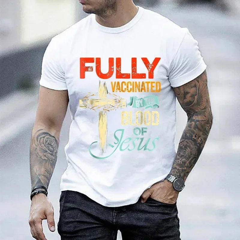 "Fully Vaccinated by the Blood of Jesus" T-Shirt – Funny Christian Streetwear for Men - Image 4