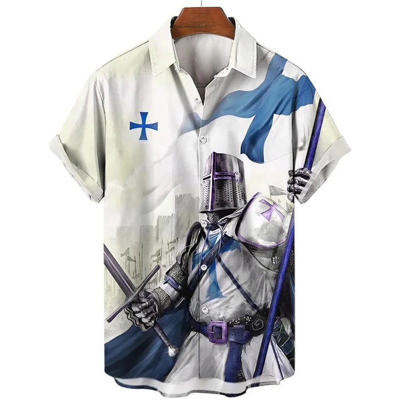 God Jesus 3D Printed Shirt – Knights Templar Graphic Casual Lapel Blouse for Men - Image 6