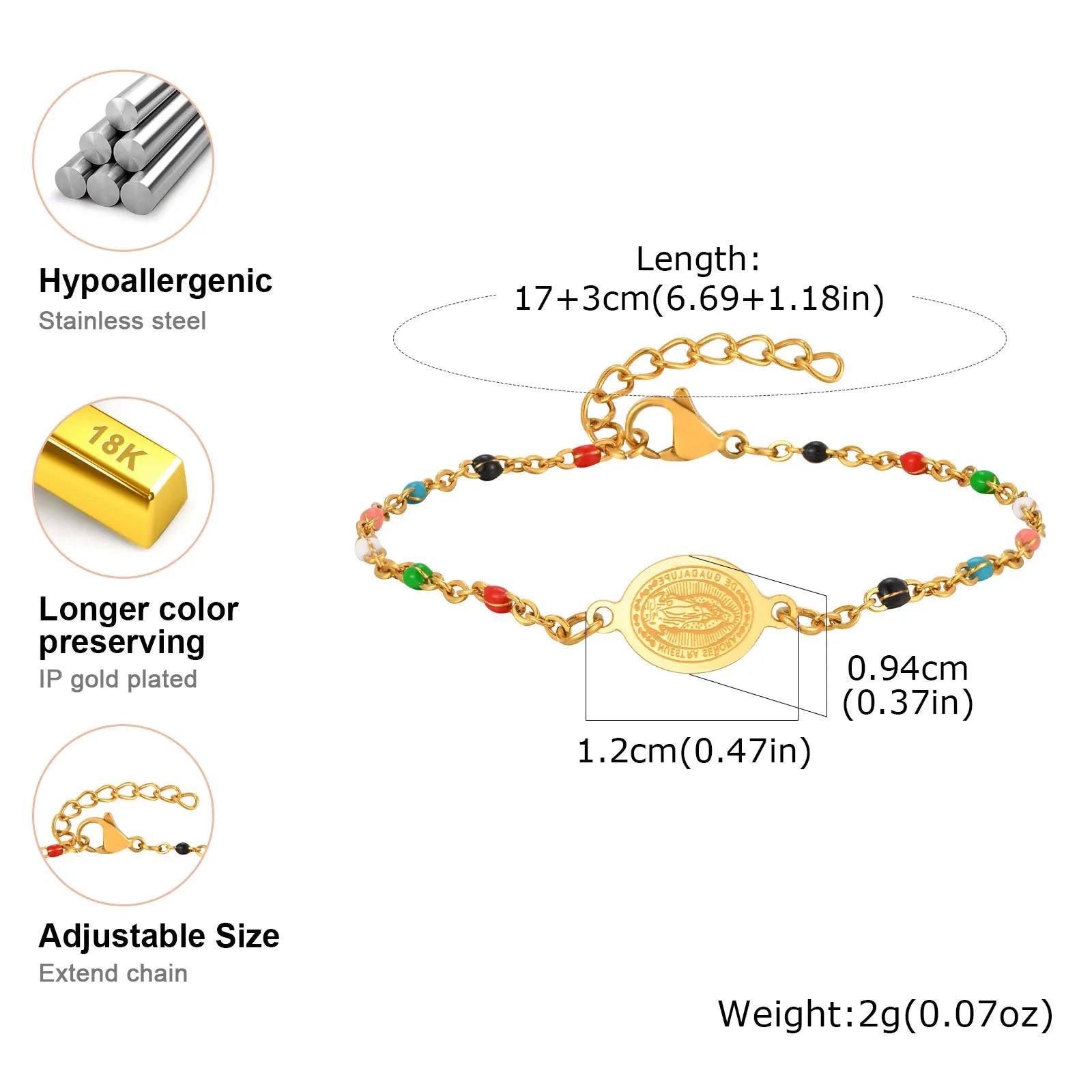 Bohemian Colored Bead Virgin Bracelets – Gold Stainless Steel Christian Jewelry for Women - Image 5