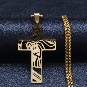 Hip Hop Punk Crown of Thorns Jesus Cross Necklace