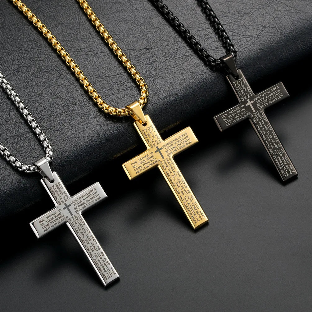 HNSP Cross Chain Necklace – Stainless Steel Catholic Pendant for Men