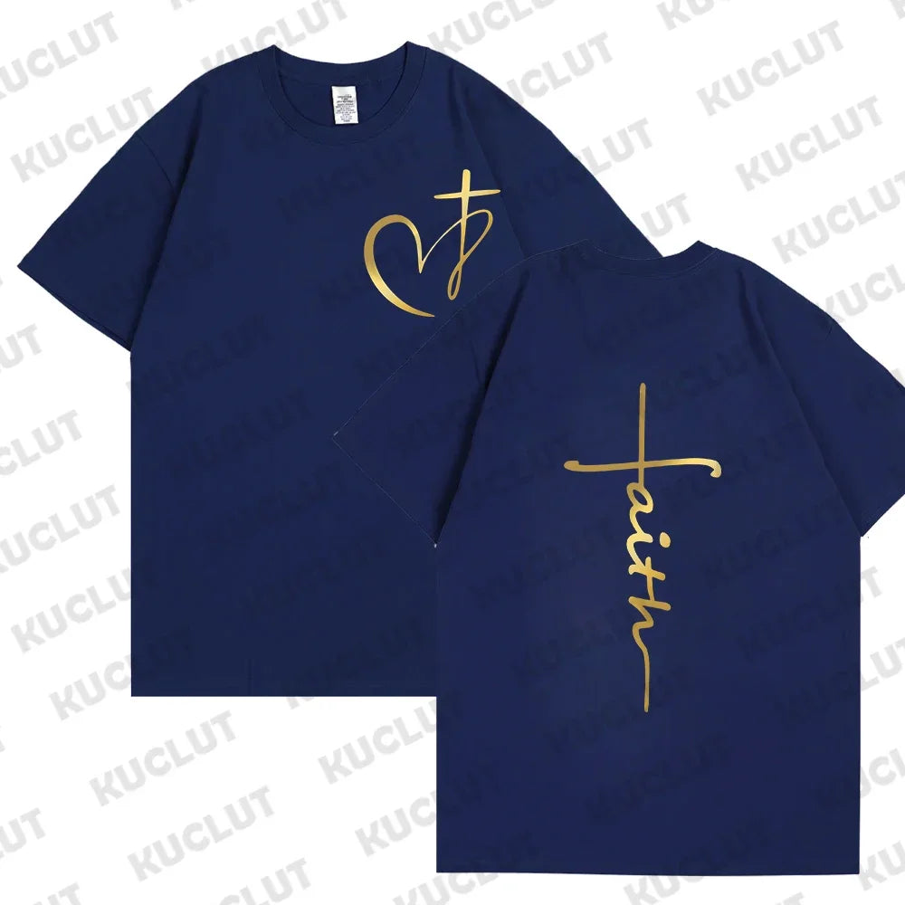Heart Cross Print Christian T-Shirt - Image 18