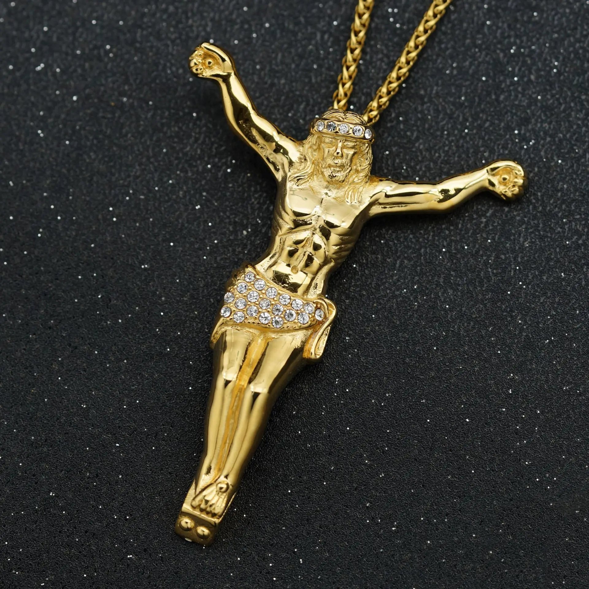 New Religious Jesus Cross Necklace for Men – Fashion Gold Color Pendant with Rhinestones - Image 3