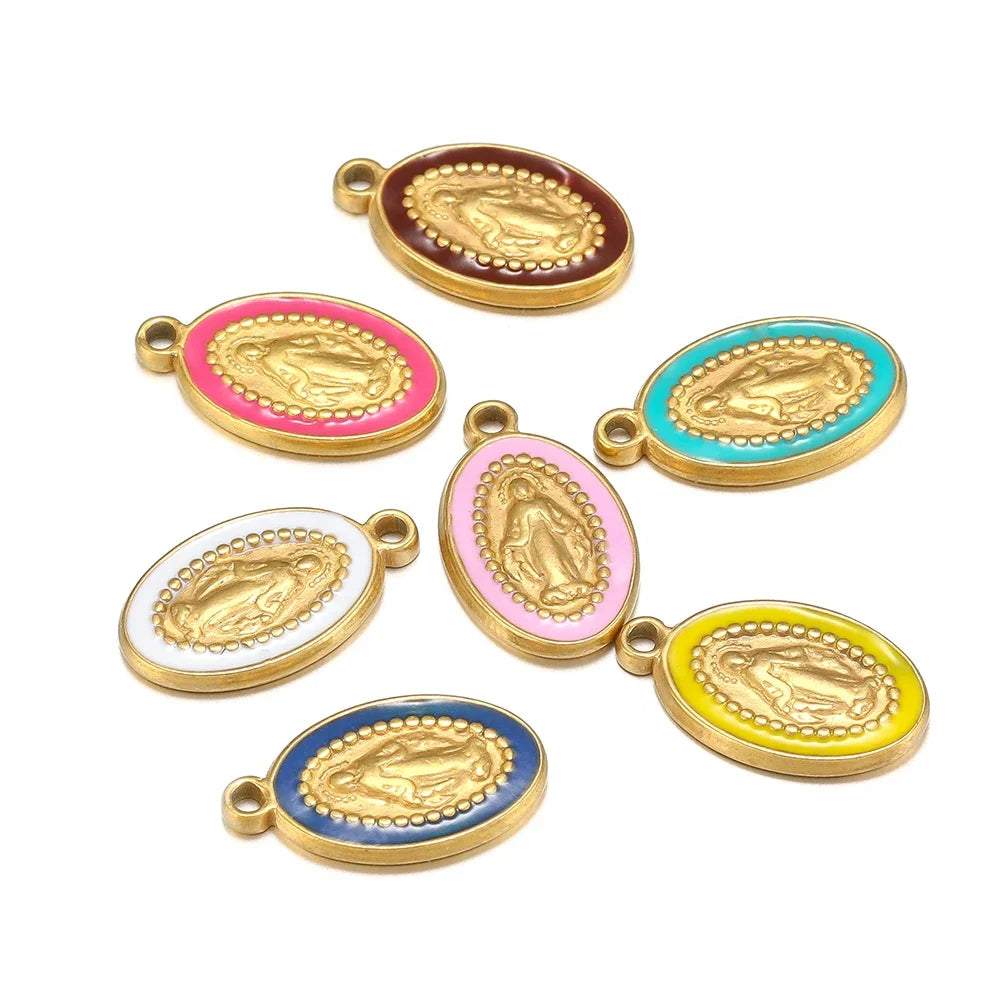 5pcs Stainless Steel Oval Jesus Charms Set - Image 5