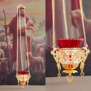 HTISOK Orthodox Hanging Oil Lamp – Red Glass Vigil Lamp for Religious Ceremonies & Daily Use