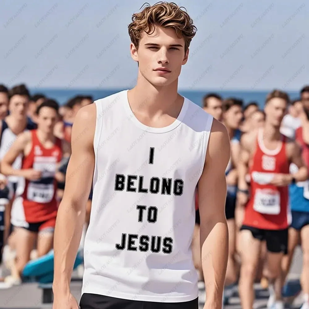 "I Belong to Jesus" Men's Sleeveless Vest – Summer Cotton Christian Tank Top - Image 3