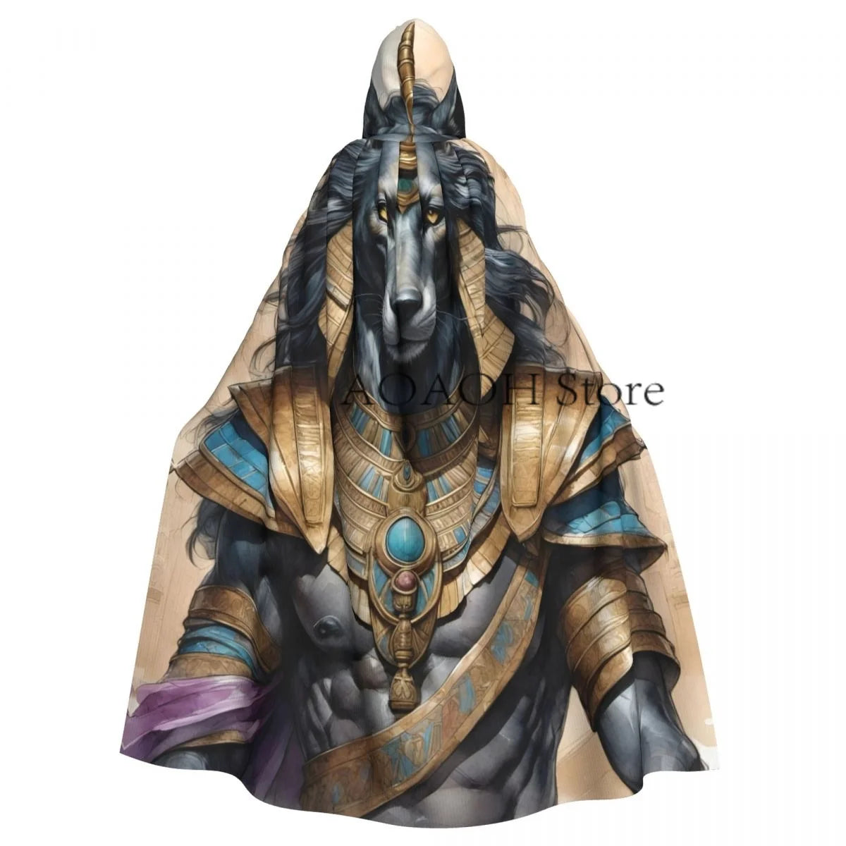 Egyptian God Anubis Hooded Cloak – Witch Cape Cosplay Costume for Adults