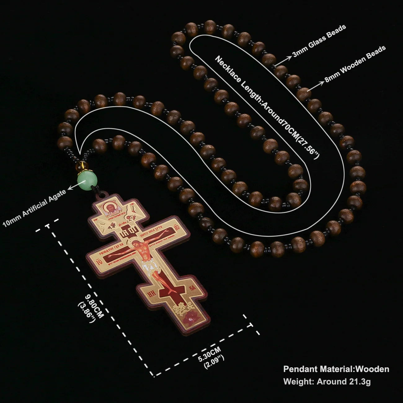 Diyalo Orthodox Crucifix Necklace – Jesus Christ Cross Icon Pendant with Wooden Beads - Image 5