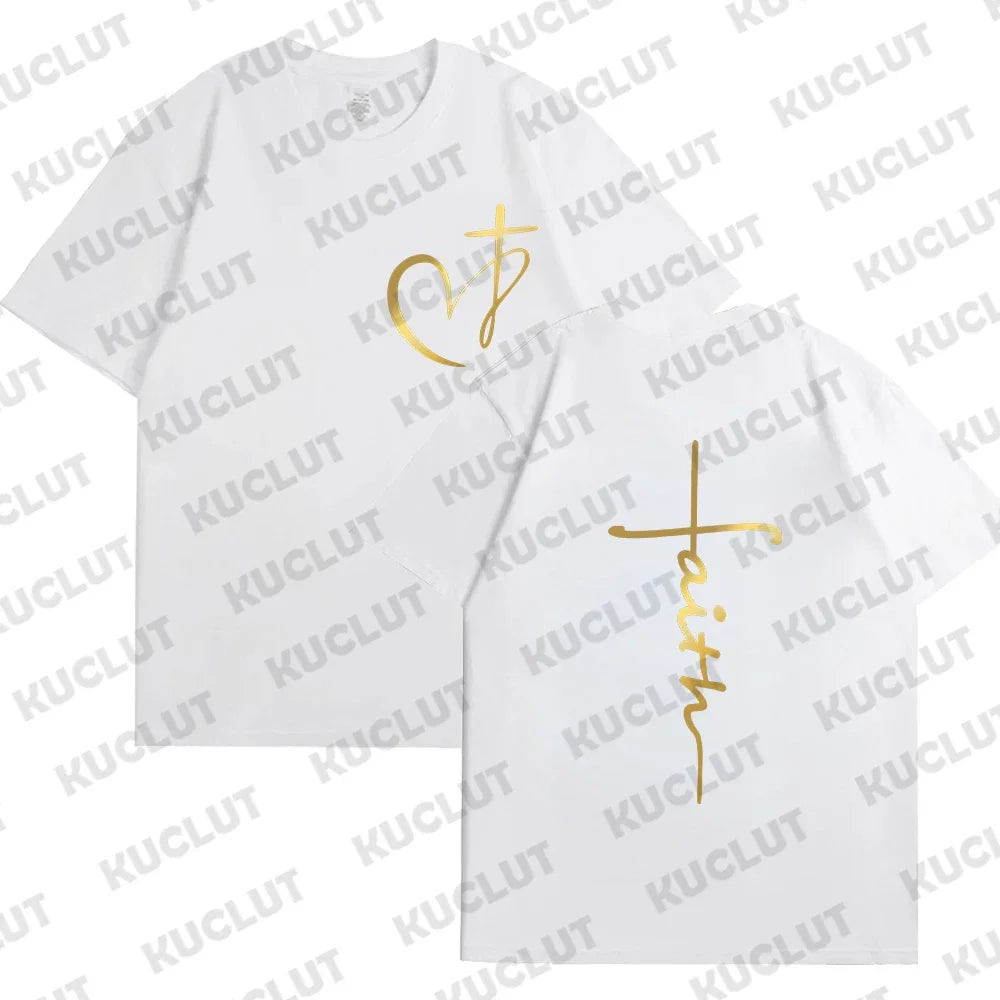 Heart Cross Print Christian T-Shirt - Image 9
