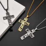 Jesus Cross Necklace for Men & Boys – Hollow Out Jesus Face Stainless Steel Pendant