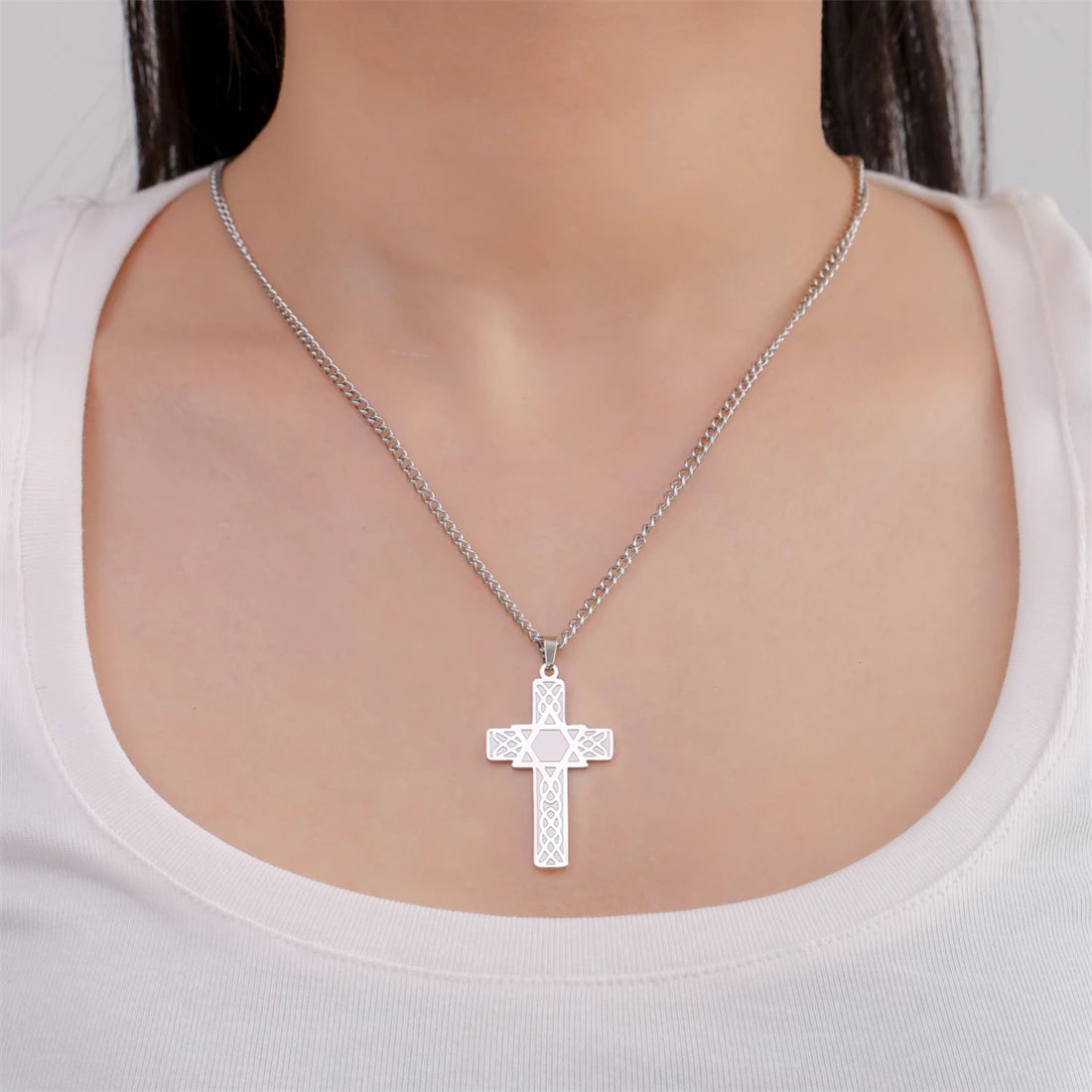 EUEAVAN Cross & Star of David Pendant Necklace – Stainless Steel Christian & Jewish Amulet Jewelry - Image 6