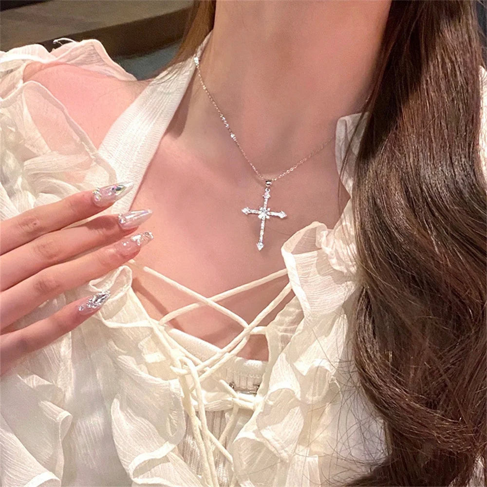 Elegant Crystal Cross Pendant Necklace - Image 2