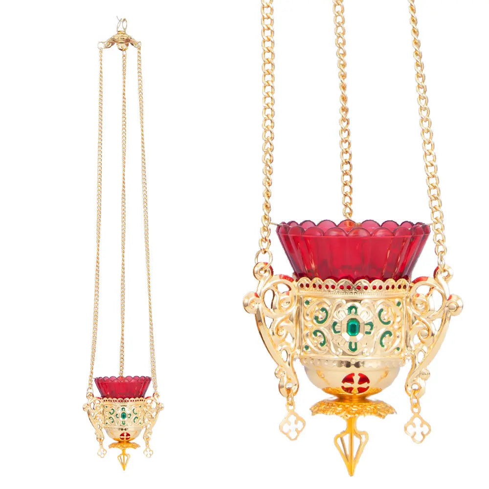 HTISOK Orthodox Hanging Oil Lamp – Red Glass Vigil Lamp for Religious Ceremonies & Daily Use - Image 7