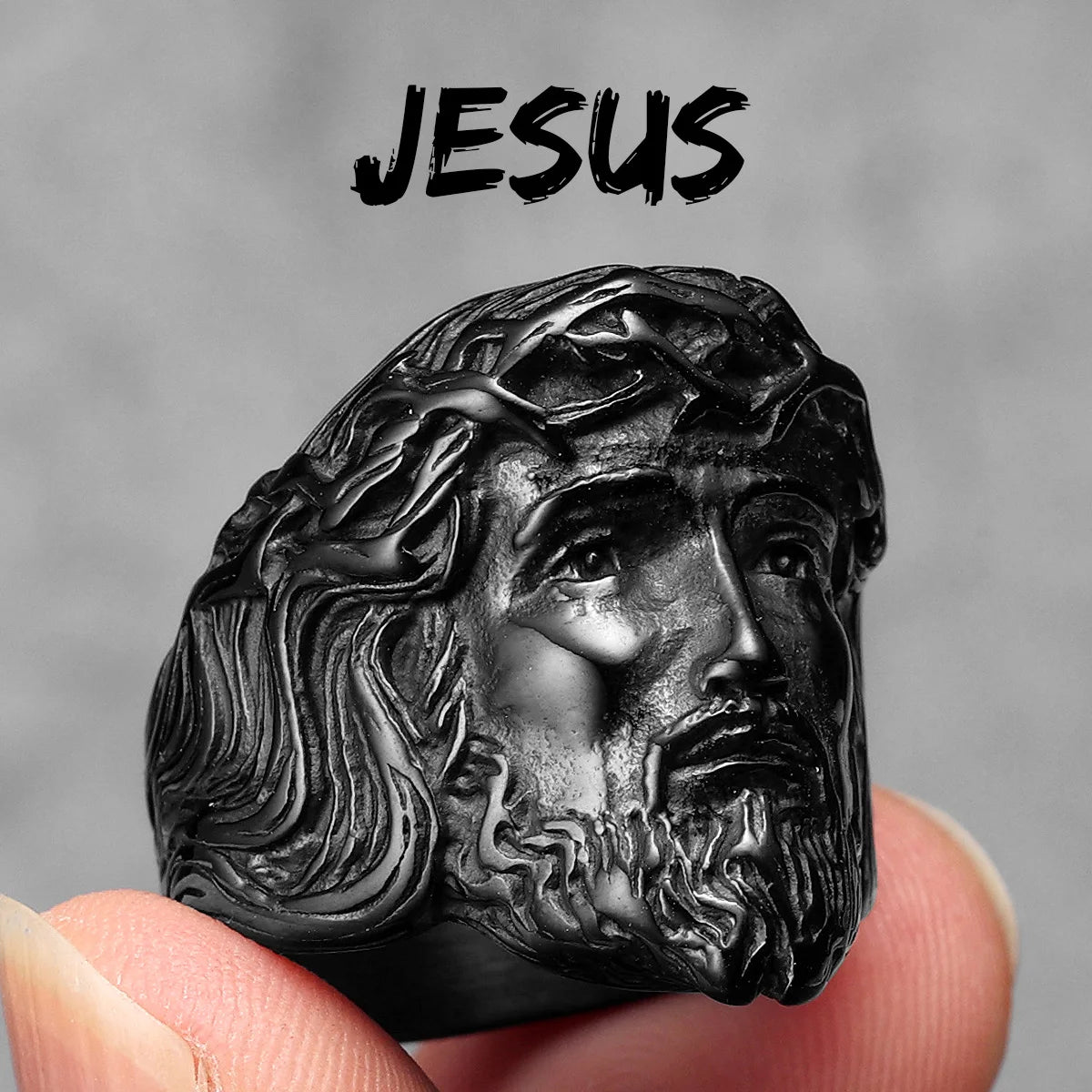 316L Stainless Steel Menβs Christian Jesus Face Ring - Image 7