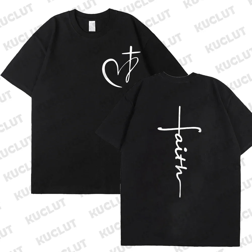 Heart Cross Print Christian T-Shirt – Men’s Oversized Faith Tee for Summer - Image 18